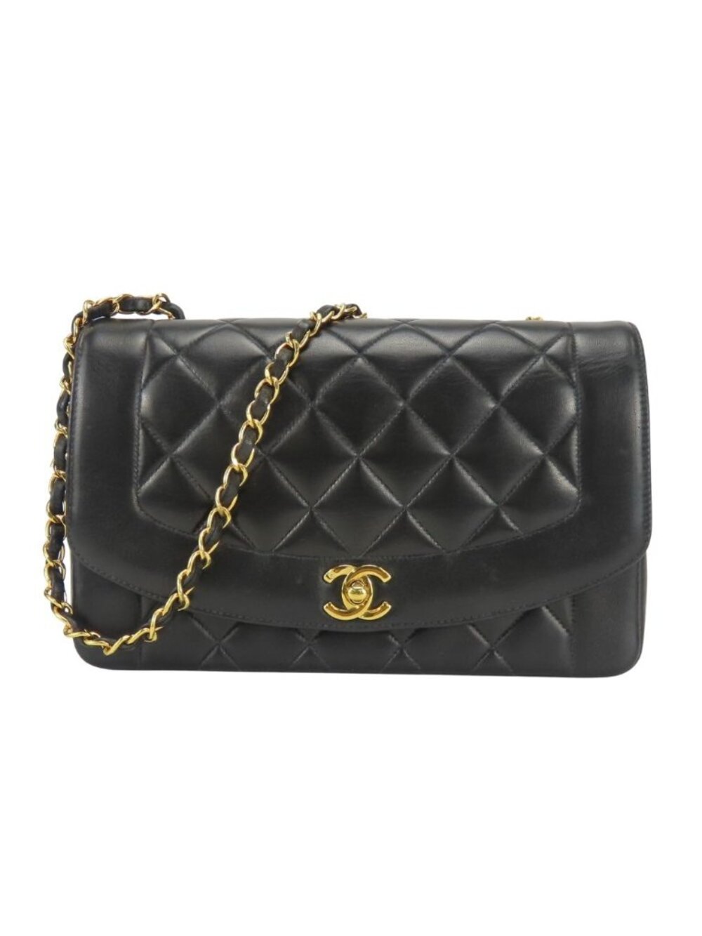 Chanel Shoulder Bag Diana Lambskin Black Gold Crossbody CC Logo Chain